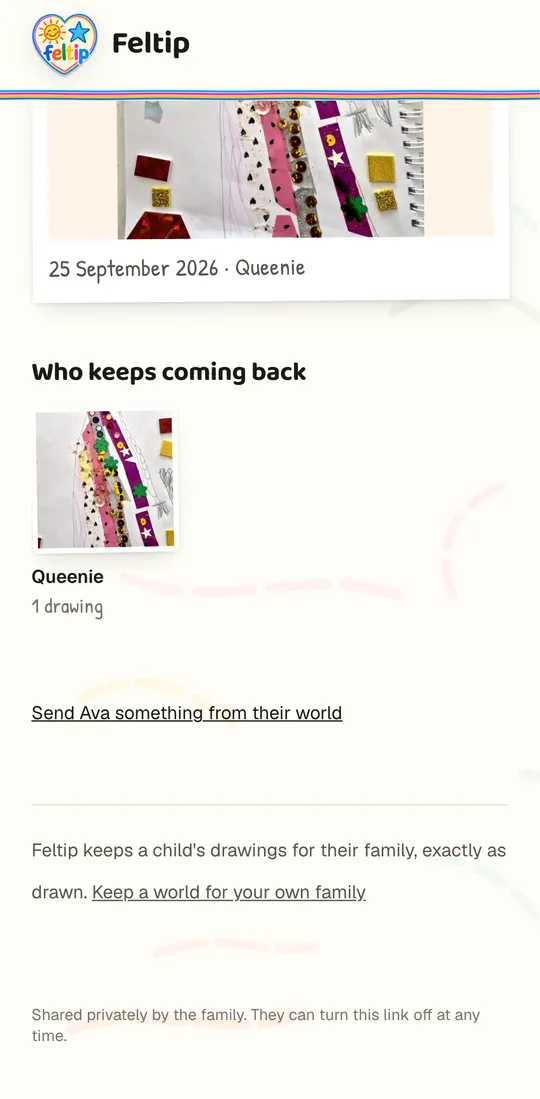 Further down Grandma's page: a link to send Ava something from their world.